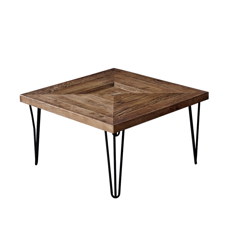 Mid-century Modern Cocktail Table Brown Elm Wood Top Metal Base Round/square Coffee Table 28"L x 28"W x 16"H Square Clearhalo 'Coffee & Accent Tables' 'Coffee Tables' 'coffee_tables' 'furn' 'furn_coffee_tables' 'Furniture' 'furniture_coffee_tables' 'Living Room Furniture' 5023000