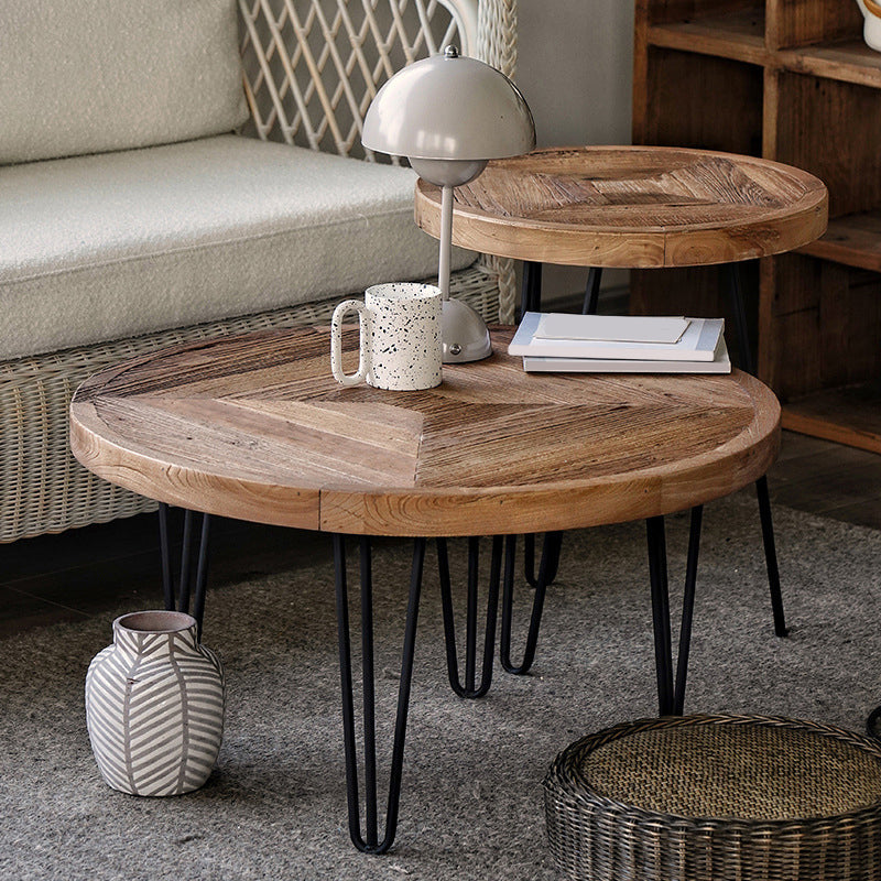 Mid-century Modern Cocktail Table Brown Elm Wood Top Metal Base Round/square Coffee Table Clearhalo 'Coffee & Accent Tables' 'Coffee Tables' 'coffee_tables' 'furn' 'furn_coffee_tables' 'Furniture' 'furniture_coffee_tables' 'Living Room Furniture' 5023001