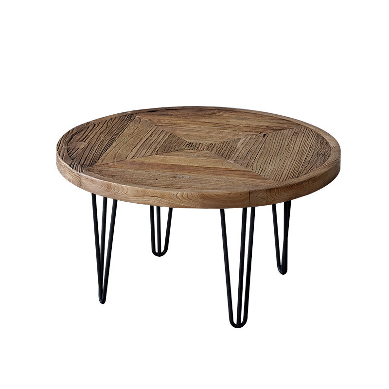Mid-century Modern Cocktail Table Brown Elm Wood Top Metal Base Round/square Coffee Table 28"L x 28"W x 16"H Round Clearhalo 'Coffee & Accent Tables' 'Coffee Tables' 'coffee_tables' 'furn' 'furn_coffee_tables' 'Furniture' 'furniture_coffee_tables' 'Living Room Furniture' 5023007