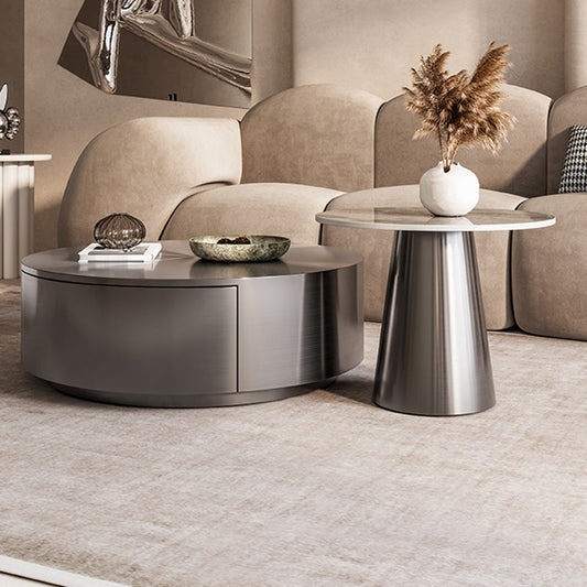 Mid-century Modern Cocktail Table Grey/gold Metal Round Coffee Table Clearhalo 'Coffee & Accent Tables' 'Coffee Tables' 'coffee_tables' 'furn' 'furn_coffee_tables' 'Furniture' 'furniture_coffee_tables' 'Living Room Furniture' 5023019