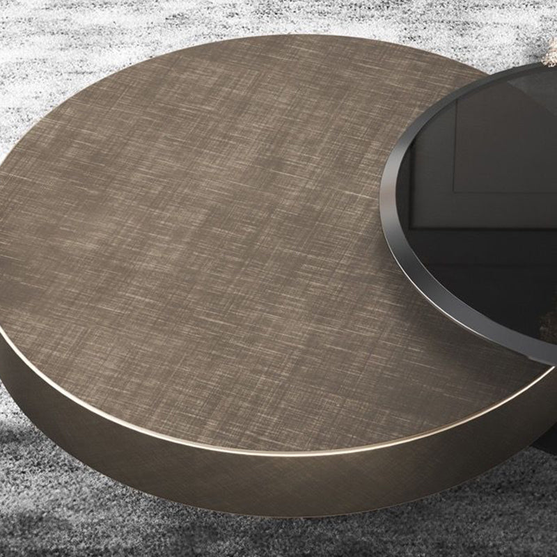 Block Base Design Cocktail Table Gold Metal Top Black Base Round Coffee Table Clearhalo 'Coffee & Accent Tables' 'Coffee Tables' 'coffee_tables' 'furn' 'furn_coffee_tables' 'Furniture' 'furniture_coffee_tables' 'Living Room Furniture' 5023038