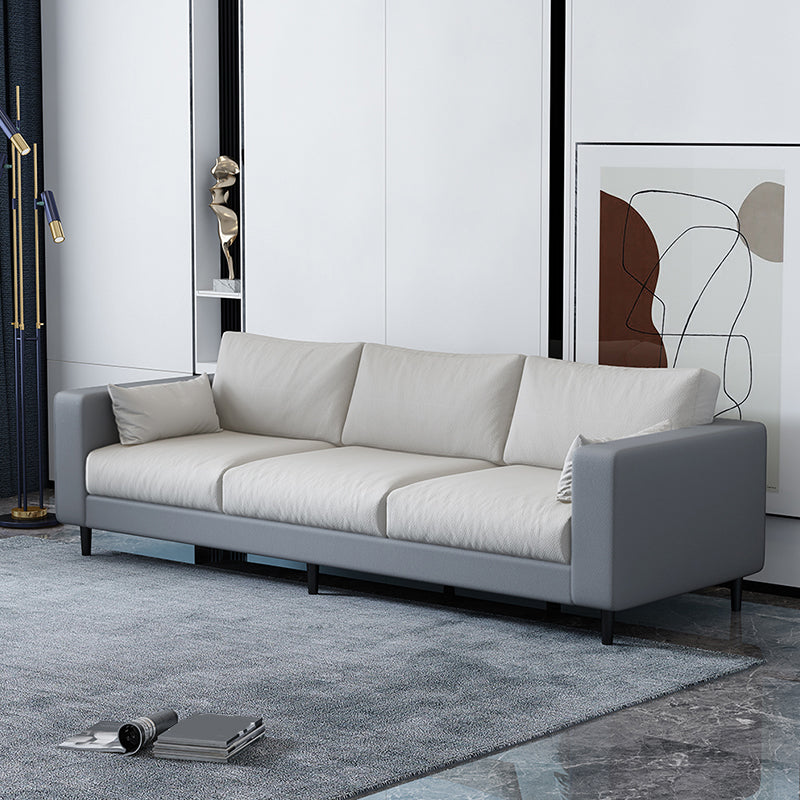 29.53"H Linen Square Arm Modern Sofa with Loose Back for Living Room, Apartment Light Gray-White Faux Leather Clearhalo 'furn' 'furn_sofas' 'Furniture' 'furniture_sofas' 'Living Room Furniture' 'Sofa' 'sofas' 5023158