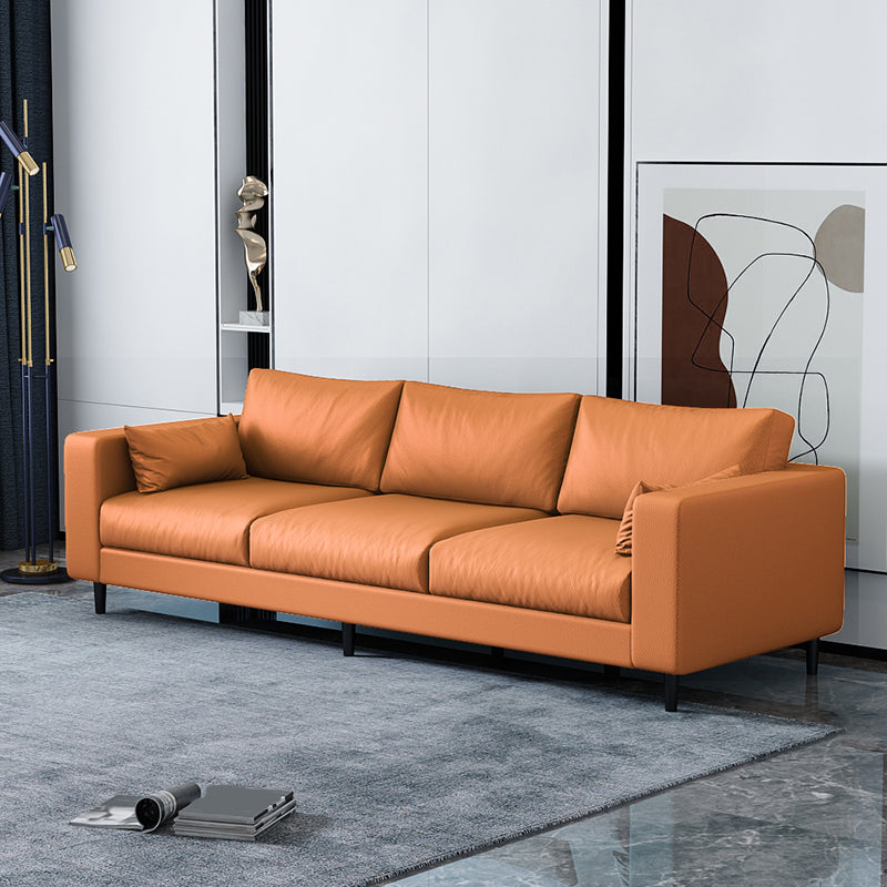 29.53"H Linen Square Arm Modern Sofa with Loose Back for Living Room, Apartment Orange Faux Leather Clearhalo 'furn' 'furn_sofas' 'Furniture' 'furniture_sofas' 'Living Room Furniture' 'Sofa' 'sofas' 5023161