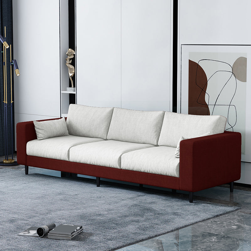 29.53"H Linen Square Arm Modern Sofa with Loose Back for Living Room, Apartment Burgundy-White Linen Blend Clearhalo 'furn' 'furn_sofas' 'Furniture' 'furniture_sofas' 'Living Room Furniture' 'Sofa' 'sofas' 5023166