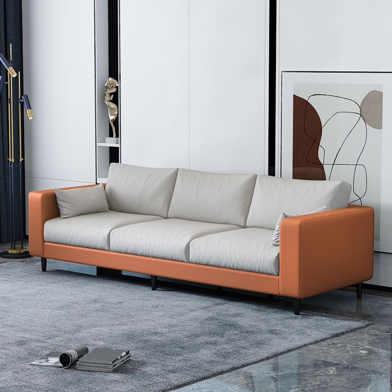 29.53"H Linen Square Arm Modern Sofa with Loose Back for Living Room, Apartment Orange White Faux Leather Clearhalo 'furn' 'furn_sofas' 'Furniture' 'furniture_sofas' 'Living Room Furniture' 'Sofa' 'sofas' 5023174