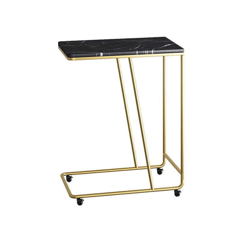 Marble and Metal 23 - Inch Side Table Wheeled Sofa Side Accent Table Black-Gold Storage Not Included Clearhalo 'Coffee & Accent Tables' 'End & Side Tables' 'end_side_table' 'end_side_tables' 'furn' 'furn_end_side_tables' 'Furniture' 'furniture_end_side_table' 'Living Room Furniture' 5023185