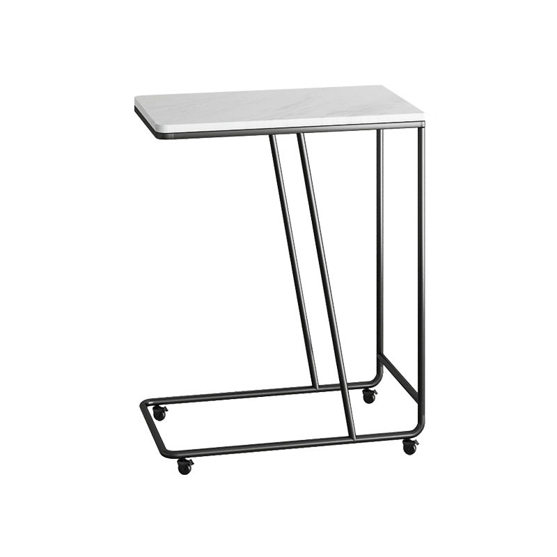 Marble and Metal 23 - Inch Side Table Wheeled Sofa Side Accent Table White-Black Storage Not Included Clearhalo 'Coffee & Accent Tables' 'End & Side Tables' 'end_side_table' 'end_side_tables' 'furn' 'furn_end_side_tables' 'Furniture' 'furniture_end_side_table' 'Living Room Furniture' 5023188