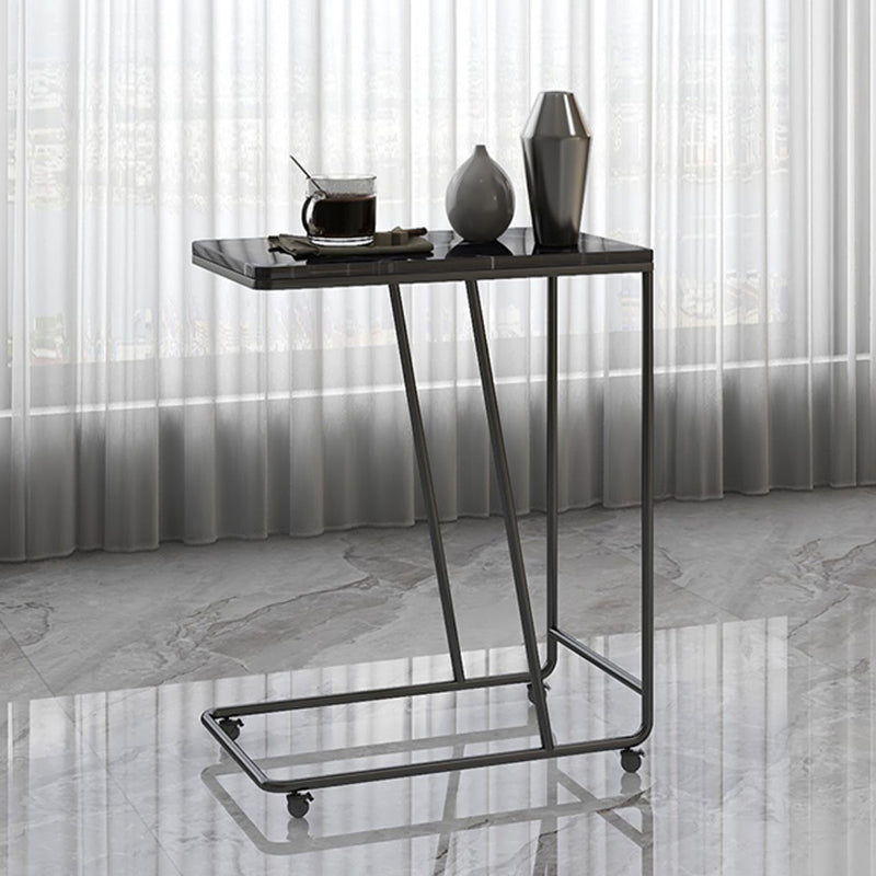 Marble and Metal 23 - Inch Side Table Wheeled Sofa Side Accent Table Clearhalo 'Coffee & Accent Tables' 'End & Side Tables' 'end_side_table' 'end_side_tables' 'furn' 'furn_end_side_tables' 'Furniture' 'furniture_end_side_table' 'Living Room Furniture' 5023191