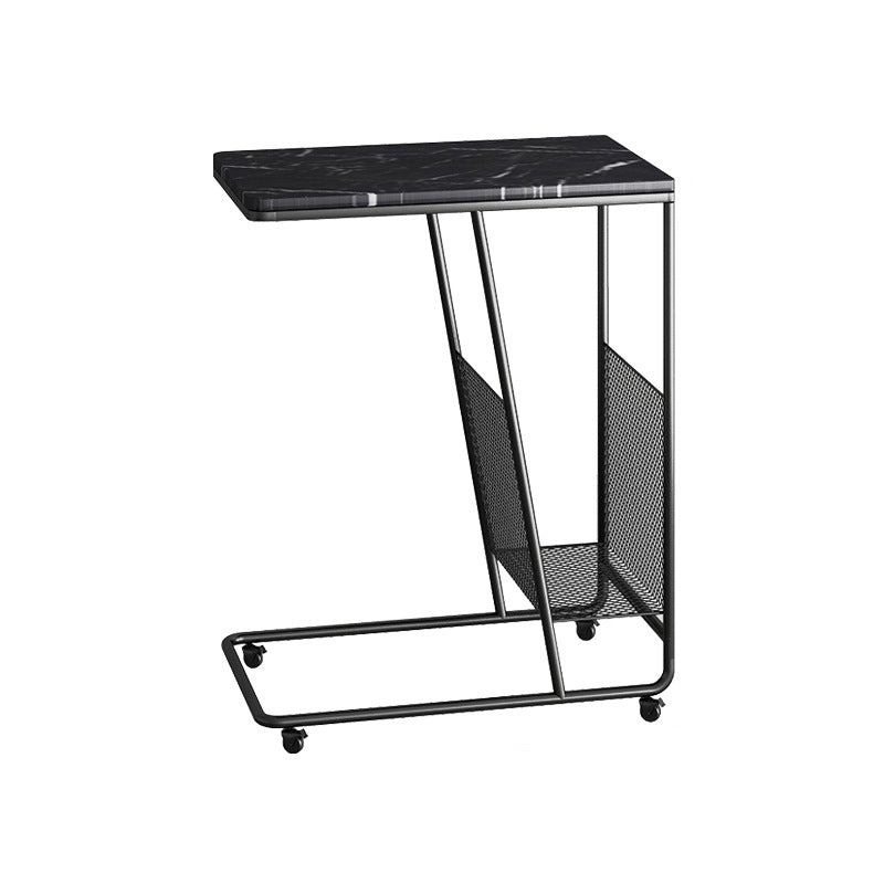 Marble and Metal 23 - Inch Side Table Wheeled Sofa Side Accent Table Black Storage Included Clearhalo 'Coffee & Accent Tables' 'End & Side Tables' 'end_side_table' 'end_side_tables' 'furn' 'furn_end_side_tables' 'Furniture' 'furniture_end_side_table' 'Living Room Furniture' 5023194
