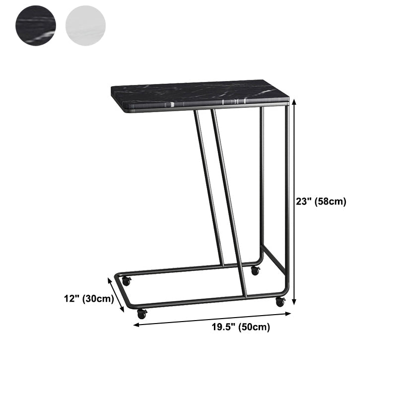 Marble and Metal 23 - Inch Side Table Wheeled Sofa Side Accent Table Clearhalo 'Coffee & Accent Tables' 'End & Side Tables' 'end_side_table' 'end_side_tables' 'furn' 'furn_end_side_tables' 'Furniture' 'furniture_end_side_table' 'Living Room Furniture' 5023200
