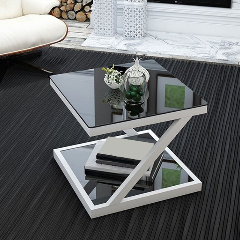 Tempered Glass Side Table Square Black and White Accent Side Table Clearhalo 'Coffee & Accent Tables' 'End & Side Tables' 'end_side_table' 'Furniture' 'furniture_end_side_table' 'Living Room Furniture' 5023207