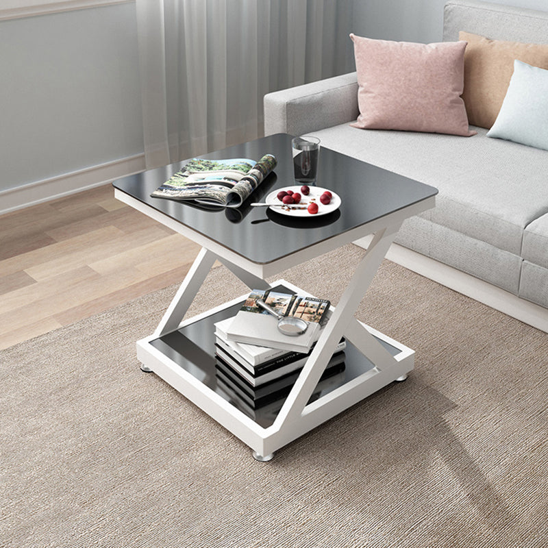 Tempered Glass Side Table Square Black and White Accent Side Table Clearhalo 'Coffee & Accent Tables' 'End & Side Tables' 'end_side_table' 'Furniture' 'furniture_end_side_table' 'Living Room Furniture' 5023208