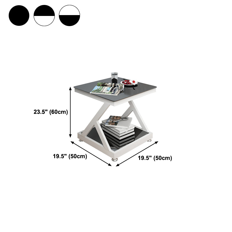 Tempered Glass Side Table Square Black and White Accent Side Table Clearhalo 'Coffee & Accent Tables' 'End & Side Tables' 'end_side_table' 'Furniture' 'furniture_end_side_table' 'Living Room Furniture' 5023216