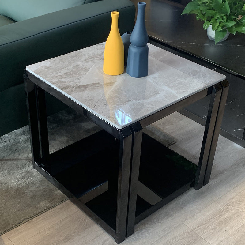 Square Marble Side Table Contemporary Black Storage Side Table Clearhalo 'Coffee & Accent Tables' 'End & Side Tables' 'end_side_table' 'end_side_tables' 'furn' 'furn_end_side_tables' 'Furniture' 'furniture_end_side_table' 'Living Room Furniture' 5023223