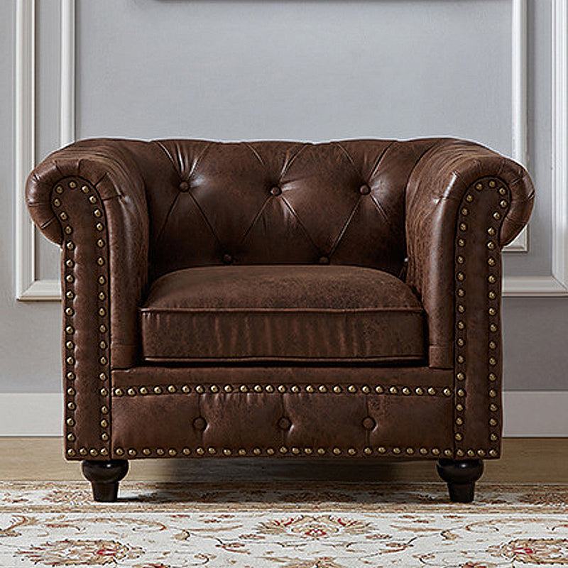 28.3" Mid Century Modern Faux Leather Rolled Arm Chesterfield Back Sofa with Nailhead 40.5"L x 31.5"W x 28"H Coffee Clearhalo 'furn' 'furn_sofas' 'Furniture' 'furniture_sofas' 'Living Room Furniture' 'Sofa' 'sofas' 5027823