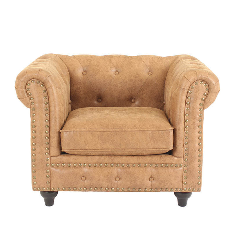 28.3" Mid Century Modern Faux Leather Rolled Arm Chesterfield Back Sofa with Nailhead 40.5"L x 31.5"W x 28"H Light Camel Clearhalo 'furn' 'furn_sofas' 'Furniture' 'furniture_sofas' 'Living Room Furniture' 'Sofa' 'sofas' 5027826