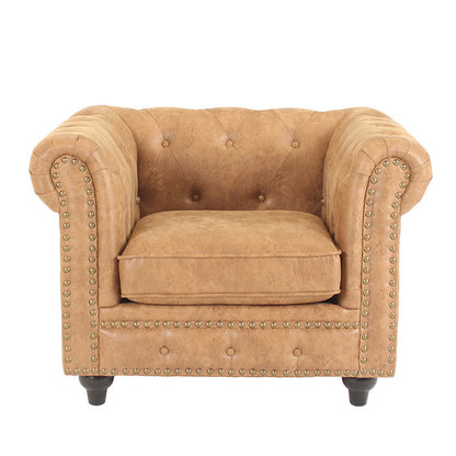 28.3" Mid Century Modern Faux Leather Rolled Arm Chesterfield Back Sofa with Nailhead 40.5"L x 31.5"W x 28"H Light Camel Clearhalo 'furn' 'furn_sofas' 'Furniture' 'furniture_sofas' 'Living Room Furniture' 'Sofa' 'sofas' 5027826