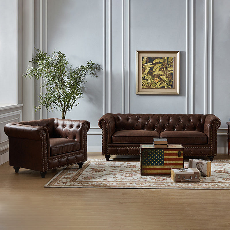 28.3" Mid Century Modern Faux Leather Rolled Arm Chesterfield Back Sofa with Nailhead Clearhalo 'furn' 'furn_sofas' 'Furniture' 'furniture_sofas' 'Living Room Furniture' 'Sofa' 'sofas' 5027827