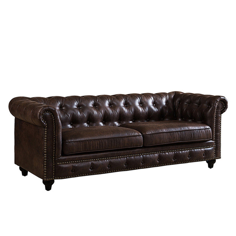 28.3" Mid Century Modern Faux Leather Rolled Arm Chesterfield Back Sofa with Nailhead Clearhalo 'furn' 'furn_sofas' 'Furniture' 'furniture_sofas' 'Living Room Furniture' 'Sofa' 'sofas' 5027830