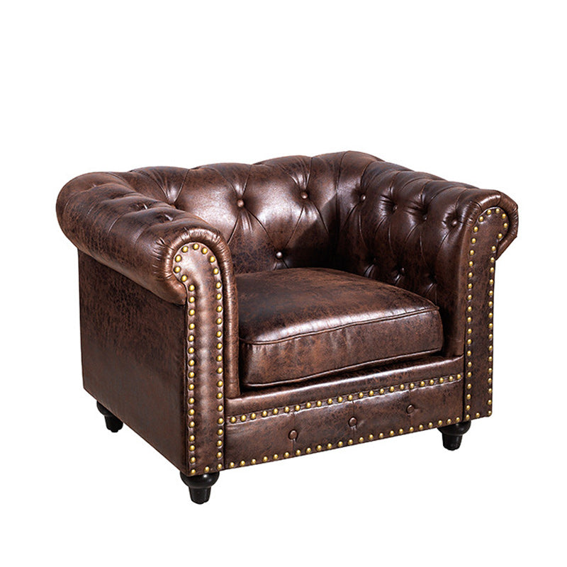 28.3" Mid Century Modern Faux Leather Rolled Arm Chesterfield Back Sofa with Nailhead Clearhalo 'furn' 'furn_sofas' 'Furniture' 'furniture_sofas' 'Living Room Furniture' 'Sofa' 'sofas' 5027831