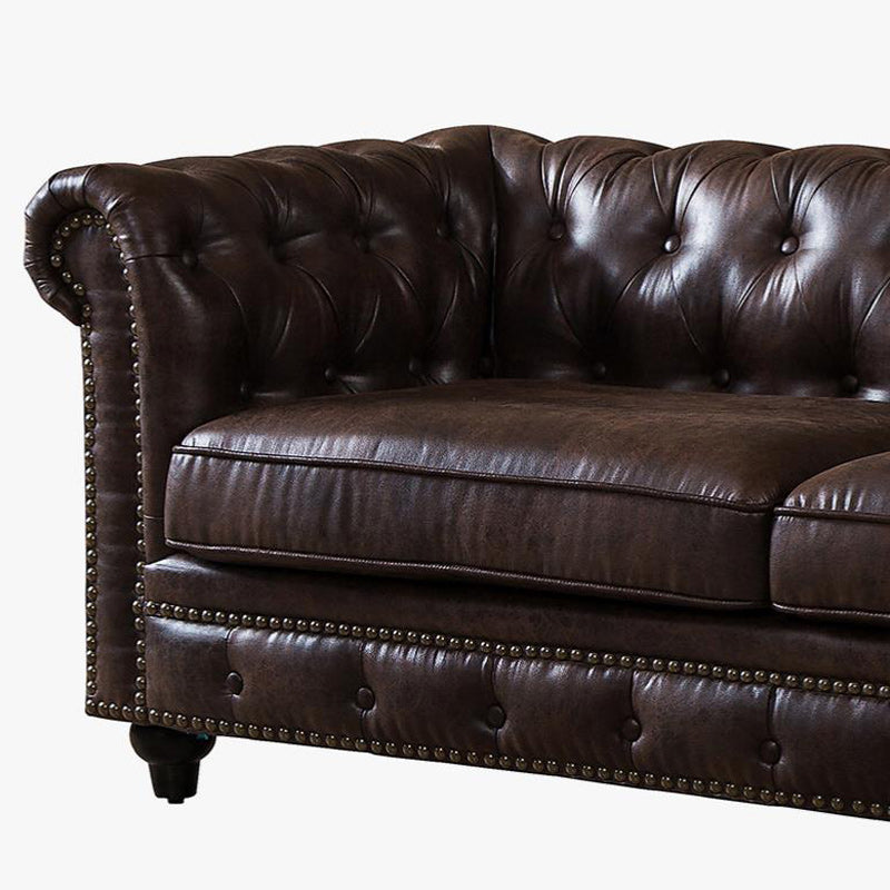 28.3" Mid Century Modern Faux Leather Rolled Arm Chesterfield Back Sofa with Nailhead Clearhalo 'furn' 'furn_sofas' 'Furniture' 'furniture_sofas' 'Living Room Furniture' 'Sofa' 'sofas' 5027833