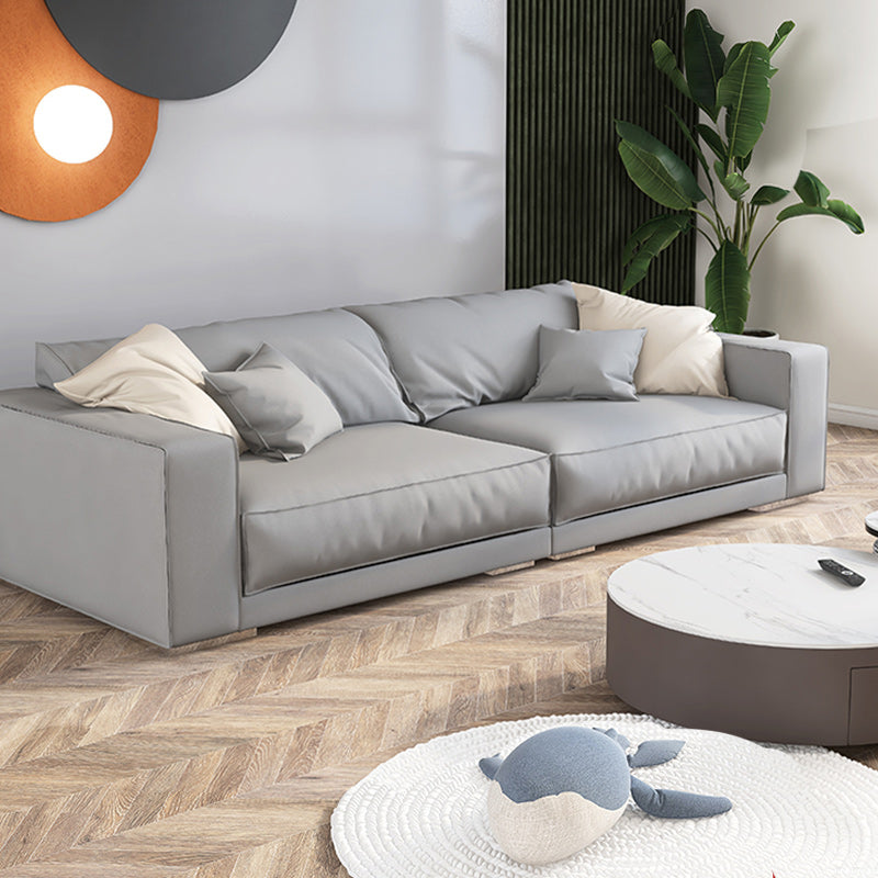 Modern Faux Leather Custom Sofa 39.3"W Loose Back Sofa with Square Arm Light Gray Clearhalo 'furn' 'furn_sofas' 'Furniture' 'furniture_sofas' 'Living Room Furniture' 'Sofa' 'sofas' 5027887