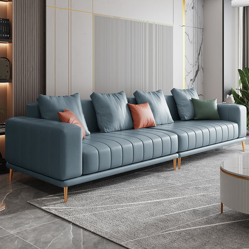 Blue Faux Leather Square Arm Contemporary Sofa with Stain Resistant and Slipcovered Clearhalo 'furn' 'furn_sofas' 'Furniture' 'furniture_sofas' 'Living Room Furniture' 'Sofa' 'sofas' 5027896
