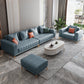 Blue Faux Leather Square Arm Contemporary Sofa with Stain Resistant and Slipcovered Clearhalo 'furn' 'furn_sofas' 'Furniture' 'furniture_sofas' 'Living Room Furniture' 'Sofa' 'sofas' 5027897