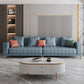 Blue Faux Leather Square Arm Contemporary Sofa with Stain Resistant and Slipcovered 114"L x 35"W x 31.5"H Latex Clearhalo 'furn' 'furn_sofas' 'Furniture' 'furniture_sofas' 'Living Room Furniture' 'Sofa' 'sofas' 5027898