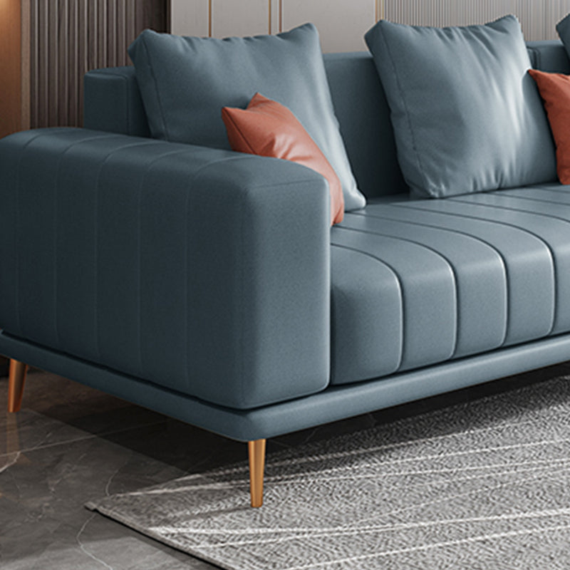 Blue Faux Leather Square Arm Contemporary Sofa with Stain Resistant and Slipcovered Clearhalo 'furn' 'furn_sofas' 'Furniture' 'furniture_sofas' 'Living Room Furniture' 'Sofa' 'sofas' 5027899