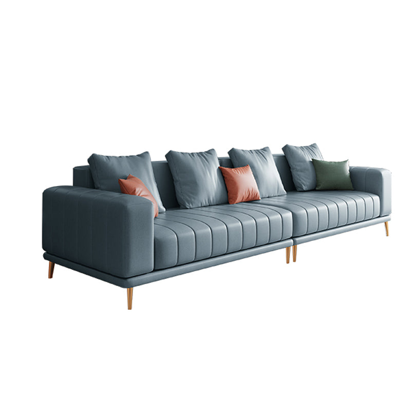 Blue Faux Leather Square Arm Contemporary Sofa with Stain Resistant and Slipcovered Clearhalo 'furn' 'furn_sofas' 'Furniture' 'furniture_sofas' 'Living Room Furniture' 'Sofa' 'sofas' 5027900