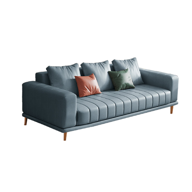 Blue Faux Leather Square Arm Contemporary Sofa with Stain Resistant and Slipcovered 82.5"L x 35.5"W x 31.5"H Clearhalo 'furn' 'furn_sofas' 'Furniture' 'furniture_sofas' 'Living Room Furniture' 'Sofa' 'sofas' 5027901