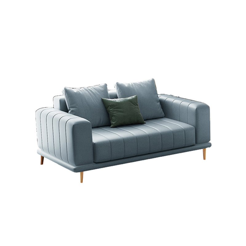 Blue Faux Leather Square Arm Contemporary Sofa with Stain Resistant and Slipcovered 67"L x 35.5"W x 31.5"H Clearhalo 'furn' 'furn_sofas' 'Furniture' 'furniture_sofas' 'Living Room Furniture' 'Sofa' 'sofas' 5027902