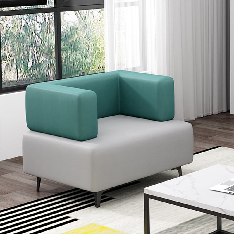 Faux Leather Sofa 23.62" D x 27.55" H Recessed Arm Sofa for Living Room 23.6"L x 23.6"W x 27.6"H Cyan Clearhalo 'furn' 'furn_sofas' 'Furniture' 'furniture_sofas' 'Living Room Furniture' 'Sofa' 'sofas' 5027952