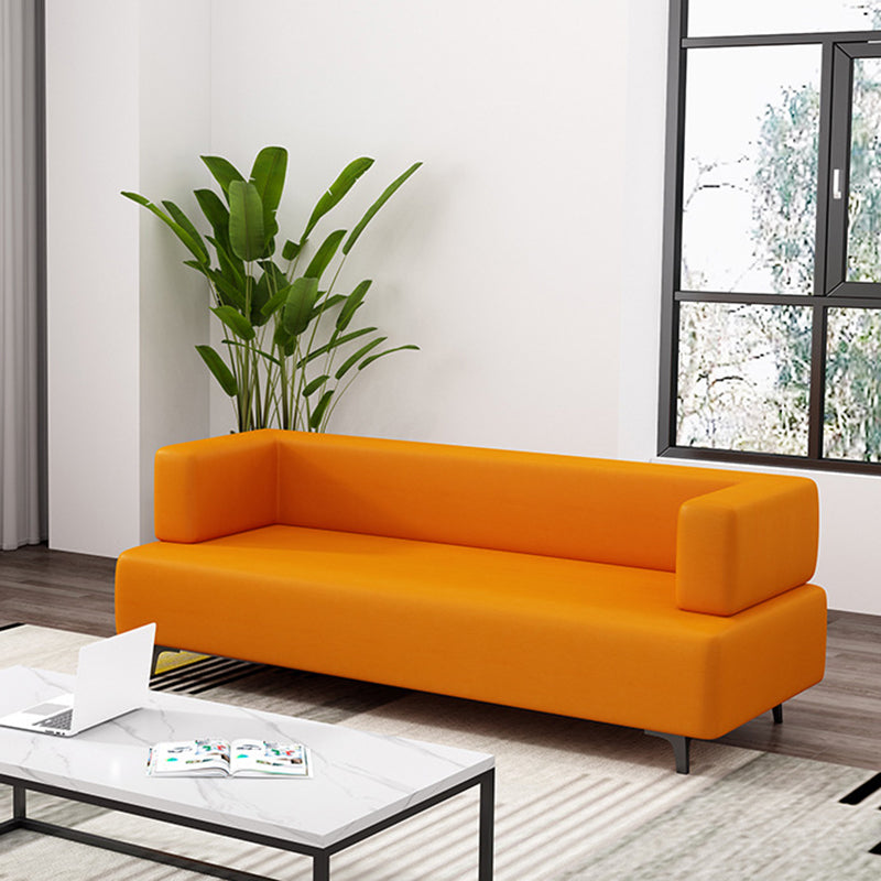 Faux Leather Sofa 23.62" D x 27.55" H Recessed Arm Sofa for Living Room 71"L x24"W x 27.5"H Orange Clearhalo 'furn' 'furn_sofas' 'Furniture' 'furniture_sofas' 'Living Room Furniture' 'Sofa' 'sofas' 5027955