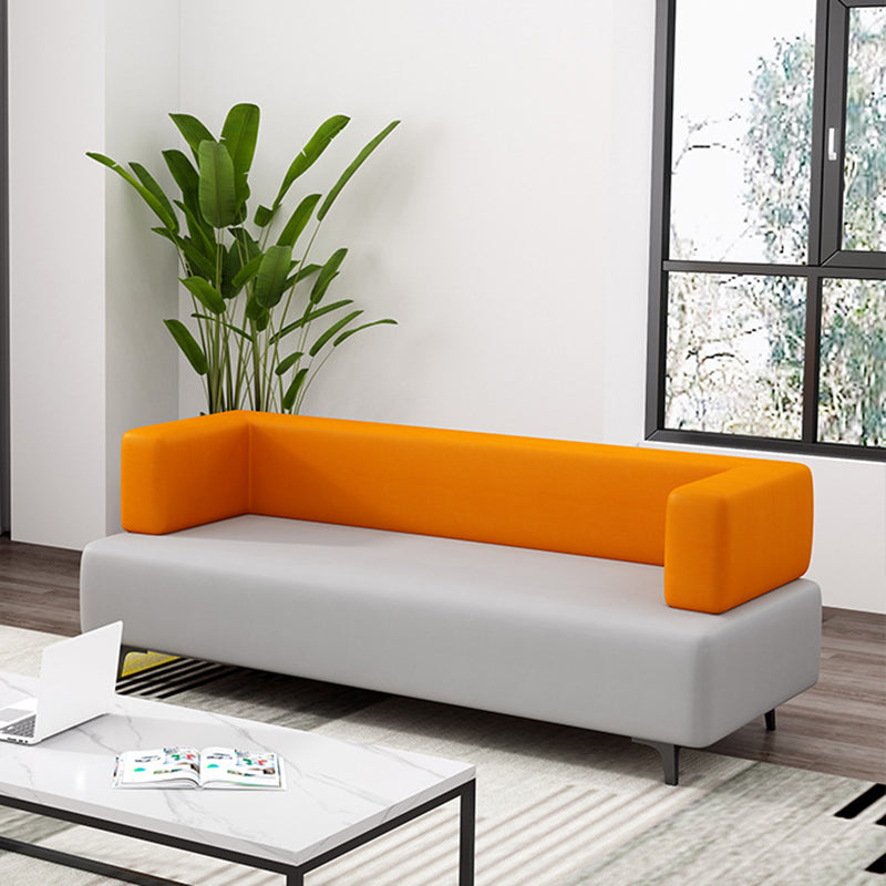 Faux Leather Sofa 23.62" D x 27.55" H Recessed Arm Sofa for Living Room 71"L x24"W x 27.5"H Orange White Clearhalo 'furn' 'furn_sofas' 'Furniture' 'furniture_sofas' 'Living Room Furniture' 'Sofa' 'sofas' 5027957