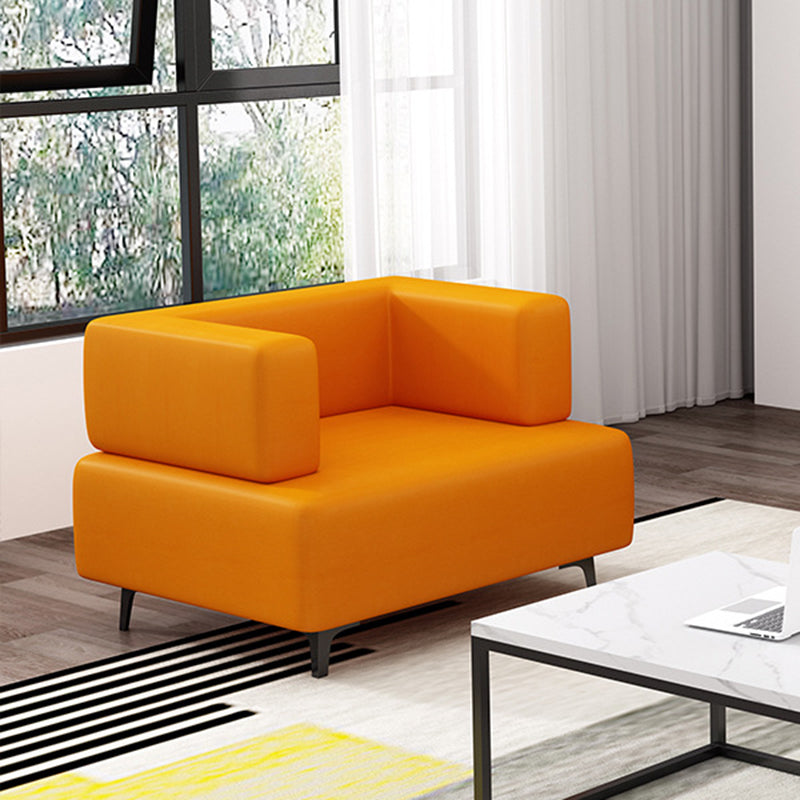 Faux Leather Sofa 23.62" D x 27.55" H Recessed Arm Sofa for Living Room 23.6"L x 23.6"W x 27.6"H Orange Clearhalo 'furn' 'furn_sofas' 'Furniture' 'furniture_sofas' 'Living Room Furniture' 'Sofa' 'sofas' 5027961