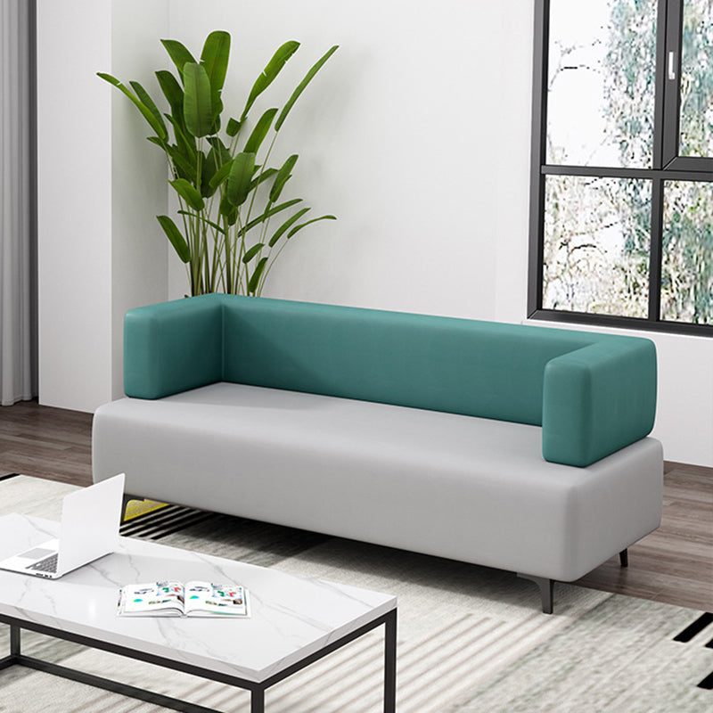 Faux Leather Sofa 23.62" D x 27.55" H Recessed Arm Sofa for Living Room 71"L x24"W x 27.5"H Cyan Clearhalo 'furn' 'furn_sofas' 'Furniture' 'furniture_sofas' 'Living Room Furniture' 'Sofa' 'sofas' 5027963