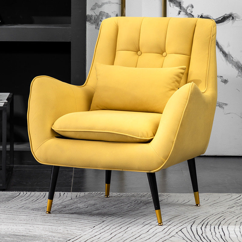 30.7" Wide Arm Chair Linen Blend/Faux Leather Arm Chair with Basic Four Leg Yellow Faux Leather Clearhalo 'Accent Chairs' 'accent_chairs' 'Chairs & Seating' 'furn' 'furn_accent_chairs' 'Furniture' 'furniture_accent_chairs' 'Living Room Furniture' 5027985