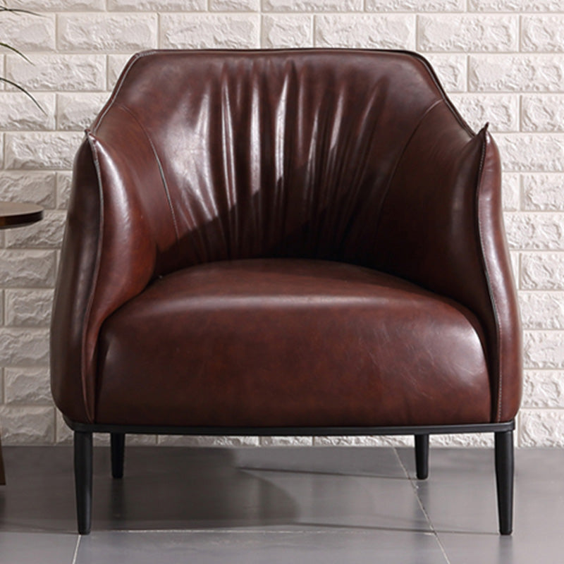 31"Wide Modern Faux Leather Sloped Arms Barrel Chair with Basic Four Legs Brown Clearhalo 'Accent Chairs' 'accent_chairs' 'Chairs & Seating' 'Furniture' 'furniture_accent_chairs' 'Living Room Furniture' 5028016