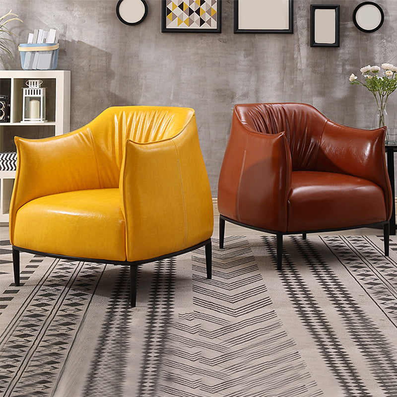 31"Wide Modern Faux Leather Sloped Arms Barrel Chair with Basic Four Legs Clearhalo 'Accent Chairs' 'accent_chairs' 'Chairs & Seating' 'Furniture' 'furniture_accent_chairs' 'Living Room Furniture' 5028020