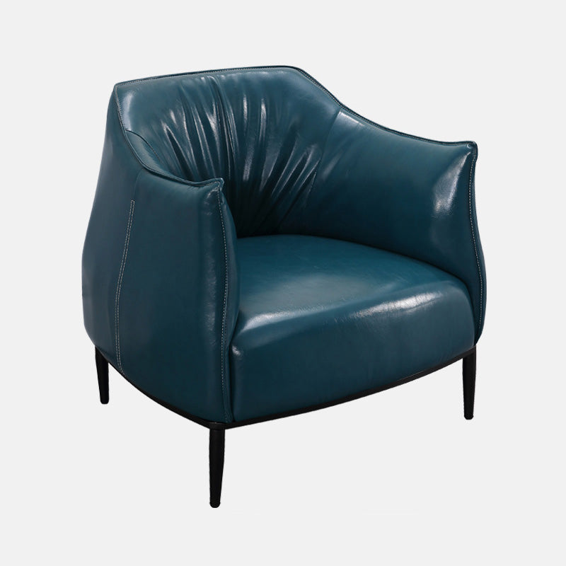 31"Wide Modern Faux Leather Sloped Arms Barrel Chair with Basic Four Legs Blue Clearhalo 'Accent Chairs' 'accent_chairs' 'Chairs & Seating' 'Furniture' 'furniture_accent_chairs' 'Living Room Furniture' 5028021