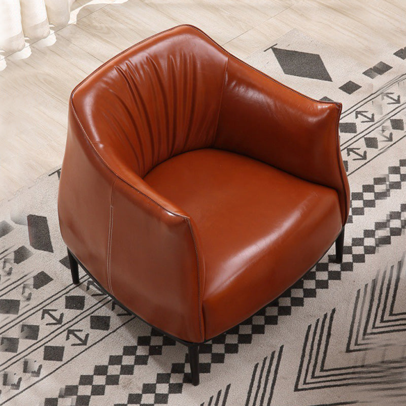 31"Wide Modern Faux Leather Sloped Arms Barrel Chair with Basic Four Legs Clearhalo 'Accent Chairs' 'accent_chairs' 'Chairs & Seating' 'Furniture' 'furniture_accent_chairs' 'Living Room Furniture' 5028022