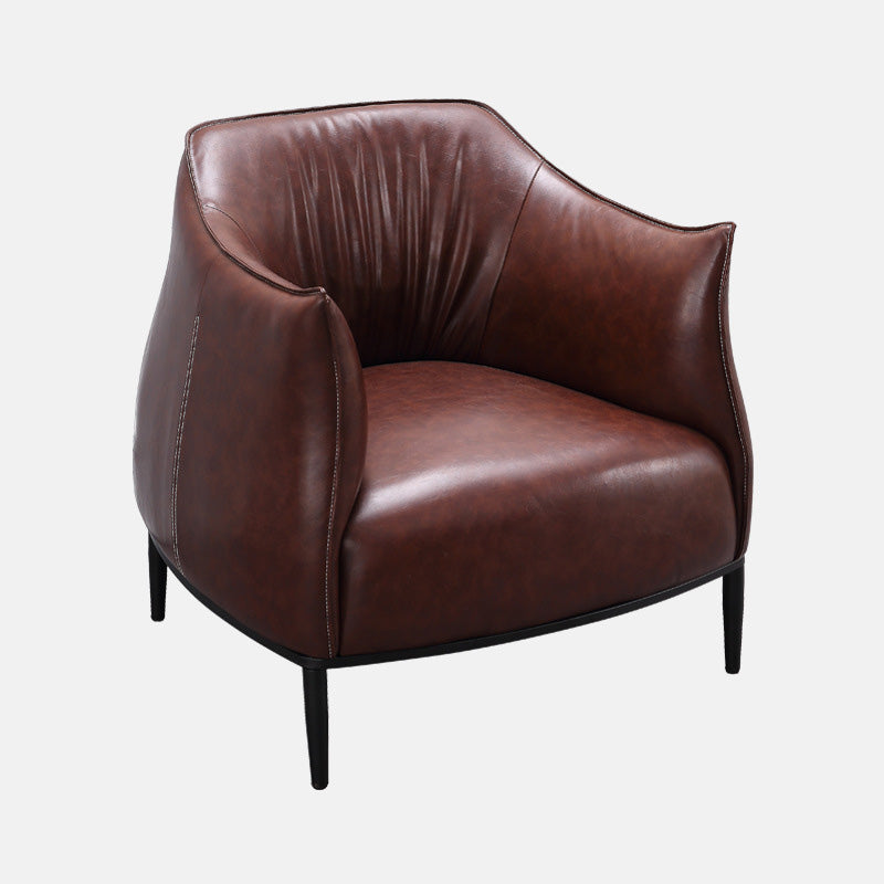 31"Wide Modern Faux Leather Sloped Arms Barrel Chair with Basic Four Legs Clearhalo 'Accent Chairs' 'accent_chairs' 'Chairs & Seating' 'Furniture' 'furniture_accent_chairs' 'Living Room Furniture' 5028025