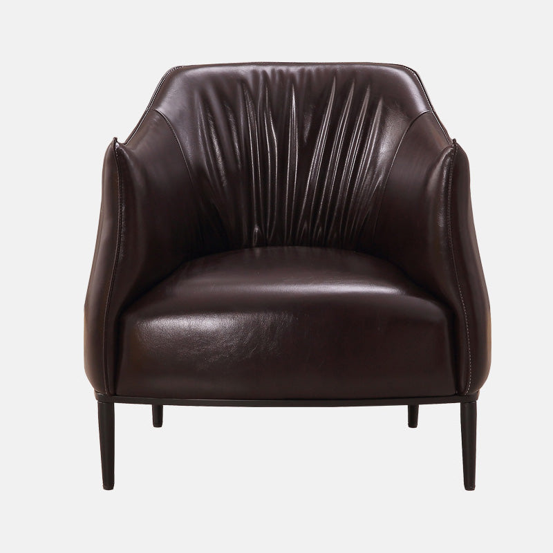 31"Wide Modern Faux Leather Sloped Arms Barrel Chair with Basic Four Legs Dark Coffee Clearhalo 'Accent Chairs' 'accent_chairs' 'Chairs & Seating' 'Furniture' 'furniture_accent_chairs' 'Living Room Furniture' 5028030