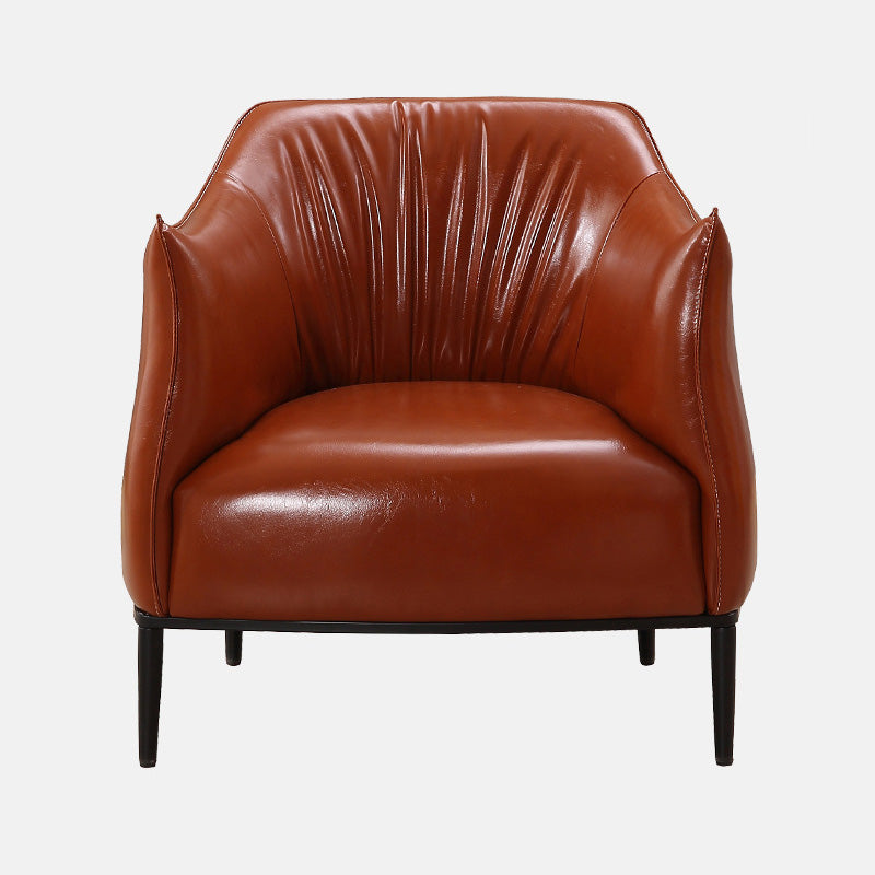 31"Wide Modern Faux Leather Sloped Arms Barrel Chair with Basic Four Legs Tan Clearhalo 'Accent Chairs' 'accent_chairs' 'Chairs & Seating' 'Furniture' 'furniture_accent_chairs' 'Living Room Furniture' 5028034