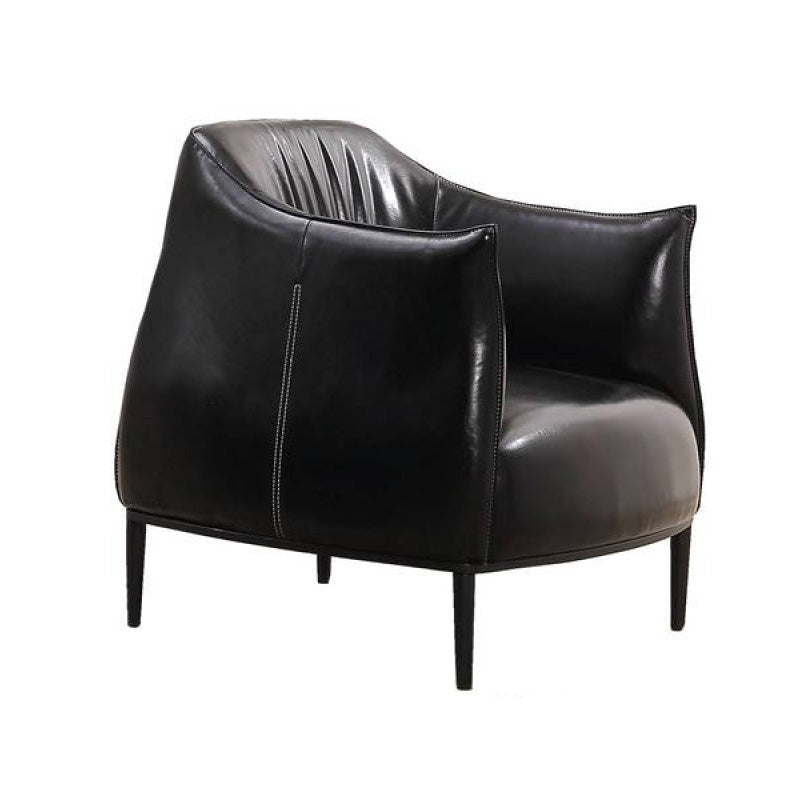 31"Wide Modern Faux Leather Sloped Arms Barrel Chair with Basic Four Legs Black Clearhalo 'Accent Chairs' 'accent_chairs' 'Chairs & Seating' 'Furniture' 'furniture_accent_chairs' 'Living Room Furniture' 5028035