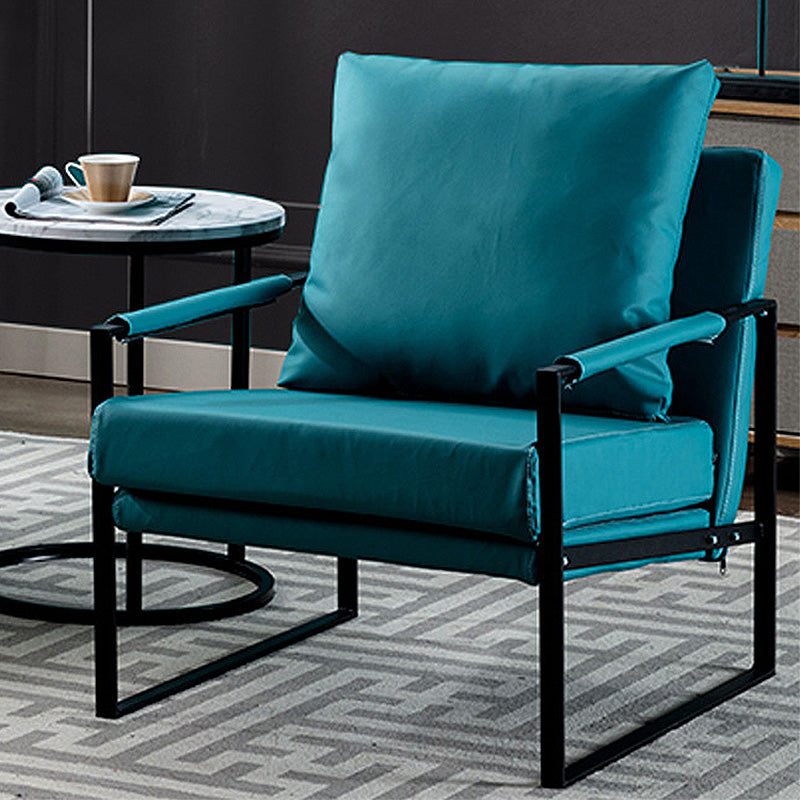 Square Arms 27" Wide Sled Based Faux Leather Arm Chair with Pillow Back Blue Clearhalo 'Accent Chairs' 'accent_chairs' 'Chairs & Seating' 'furn' 'furn_accent_chairs' 'Furniture' 'furniture_accent_chairs' 'Living Room Furniture' 5028038