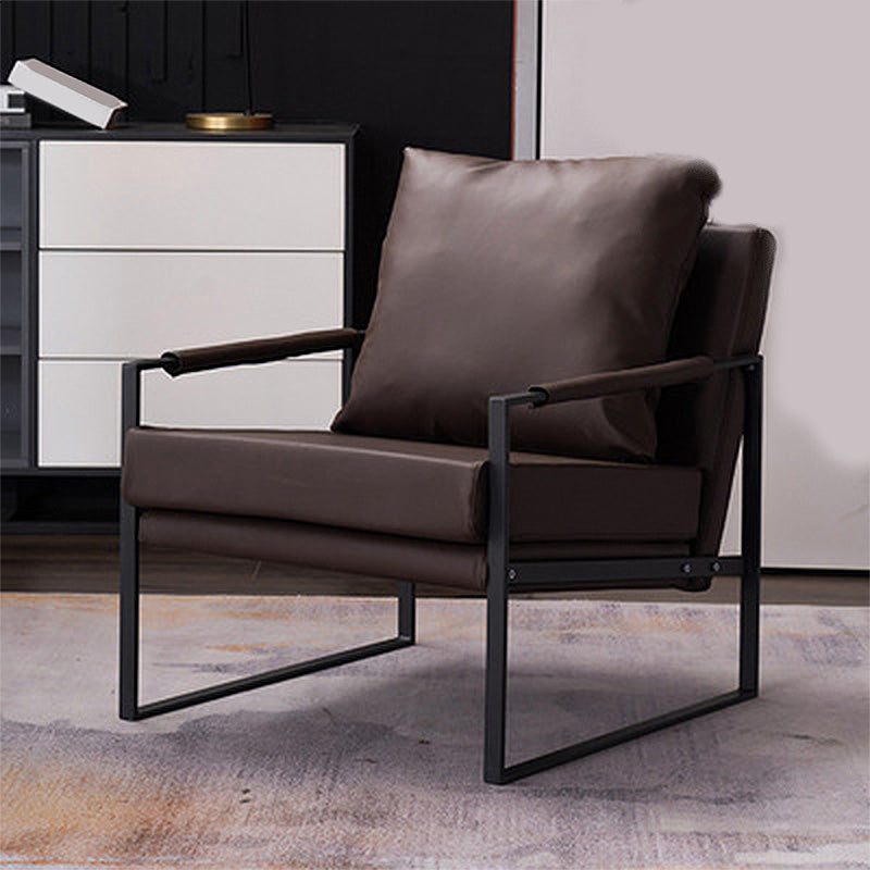 Square Arms 27" Wide Sled Based Faux Leather Arm Chair with Pillow Back Coffee Clearhalo 'Accent Chairs' 'accent_chairs' 'Chairs & Seating' 'furn' 'furn_accent_chairs' 'Furniture' 'furniture_accent_chairs' 'Living Room Furniture' 5028040