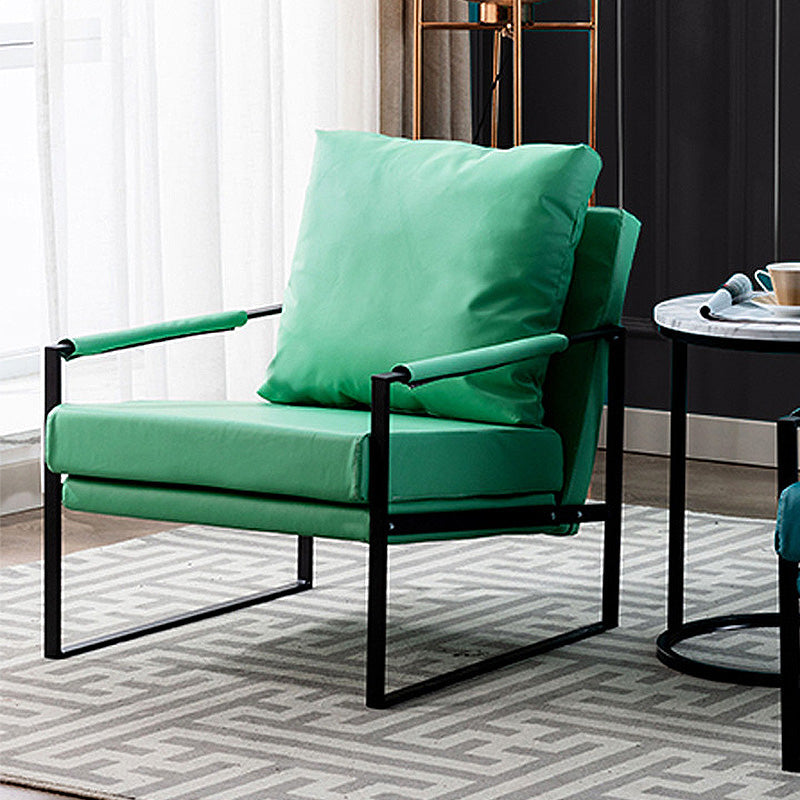 Square Arms 27" Wide Sled Based Faux Leather Arm Chair with Pillow Back Green Clearhalo 'Accent Chairs' 'accent_chairs' 'Chairs & Seating' 'furn' 'furn_accent_chairs' 'Furniture' 'furniture_accent_chairs' 'Living Room Furniture' 5028044